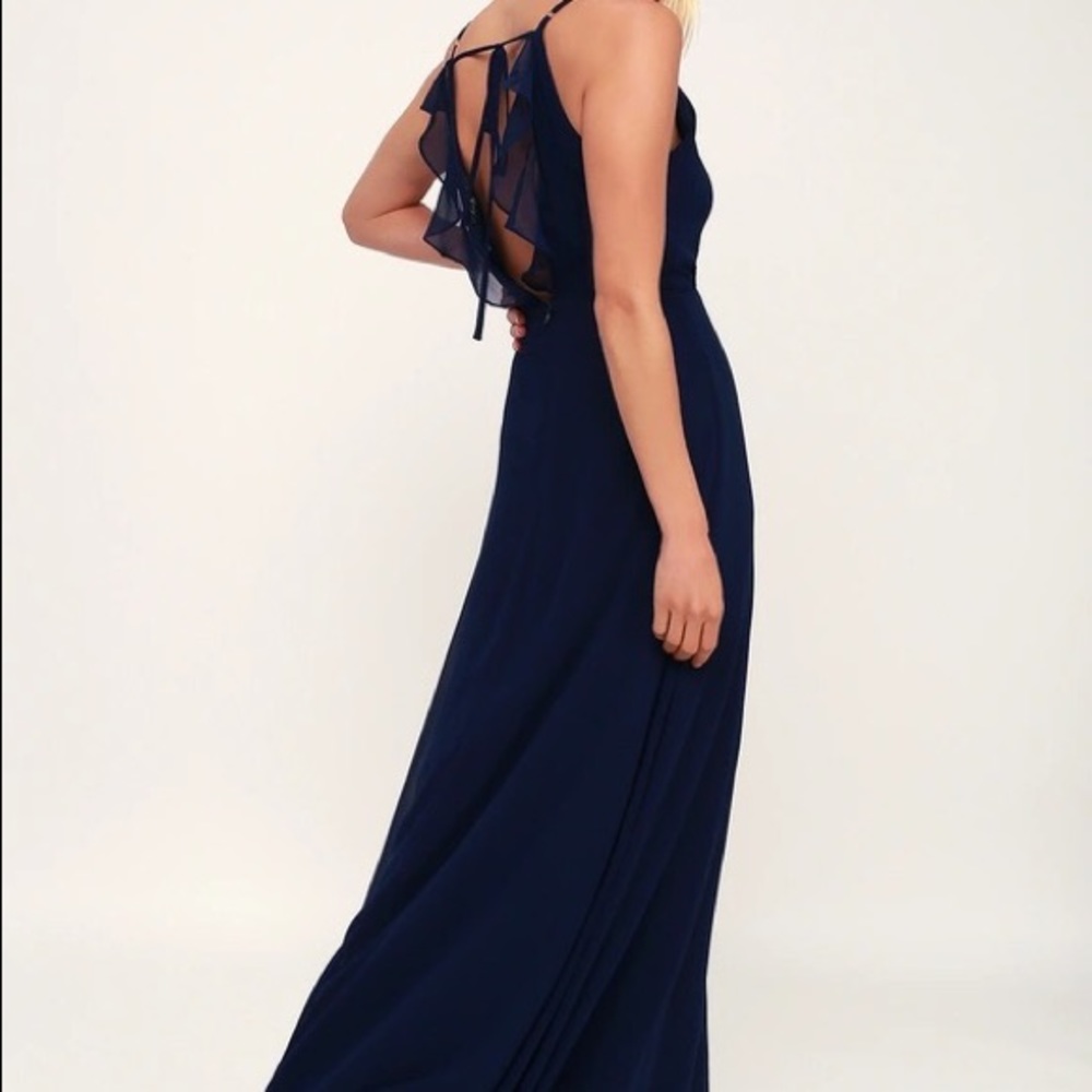 LULU’S You’ve Got the Love Navy Blue Backless Maxi Dress